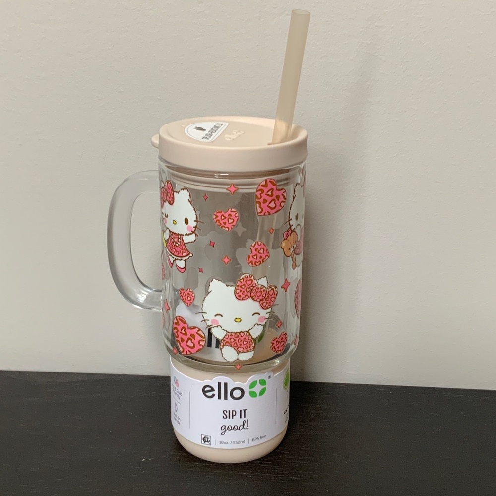 Ello Hello Kitty Glass Mug with Straw